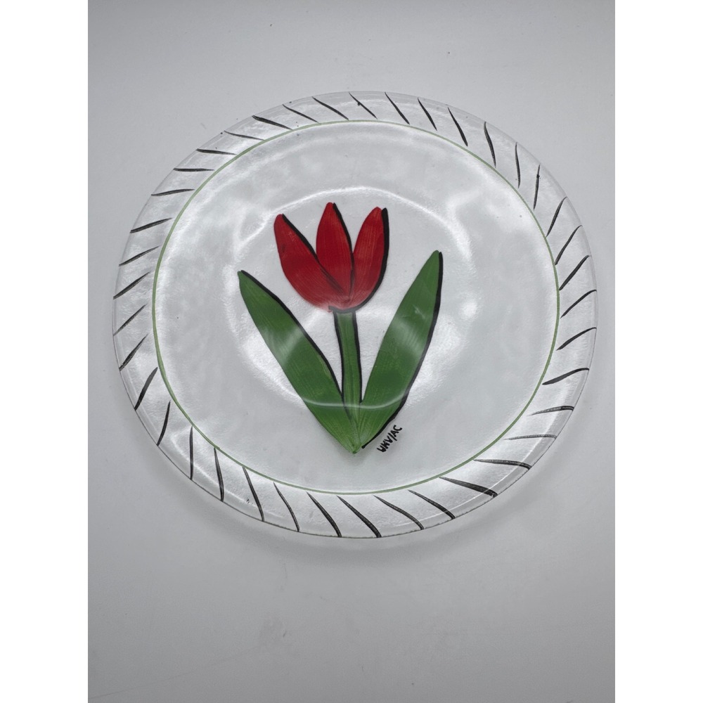 Kosta Boda Tulipa Glass Plate Salad Dessert App Red Tulip Ulrica‎ Hydman-Vallien